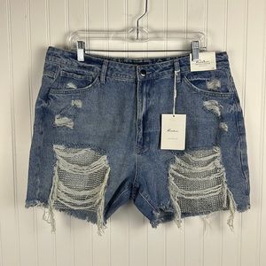 Kancan Blue Denim Bedazzled Rhinestone Shirts Women’s XLarge